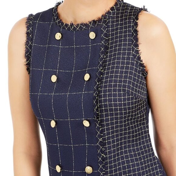 JULIA JORDON Navy Tweed Grid Pattern Shift Dress NWT 14 - Picture 8 of 15